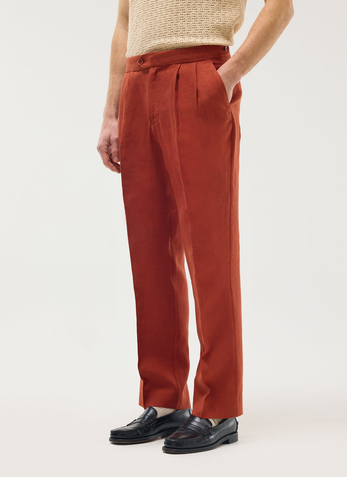 Men's Pleated Trousers - Tailored Linen Suits - Rust Red | Percival Hot Sale