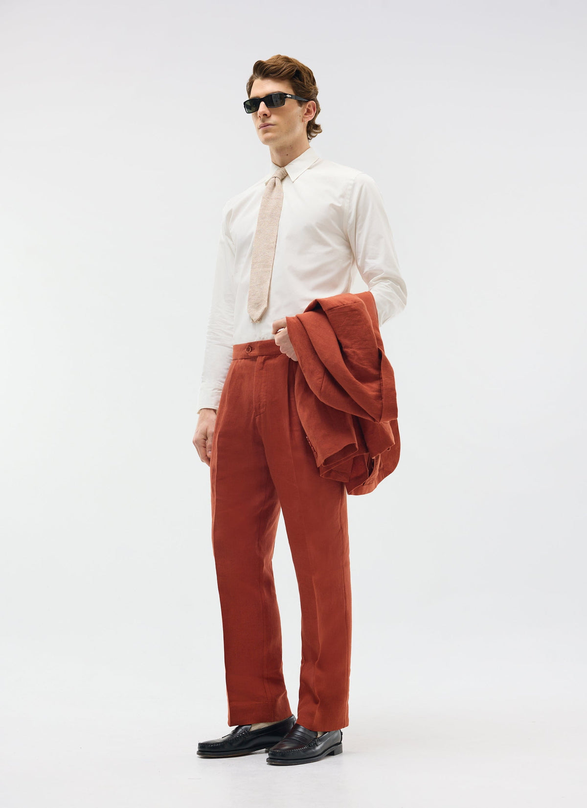 Men's Pleated Trousers - Tailored Linen Suits - Rust Red | Percival Hot Sale