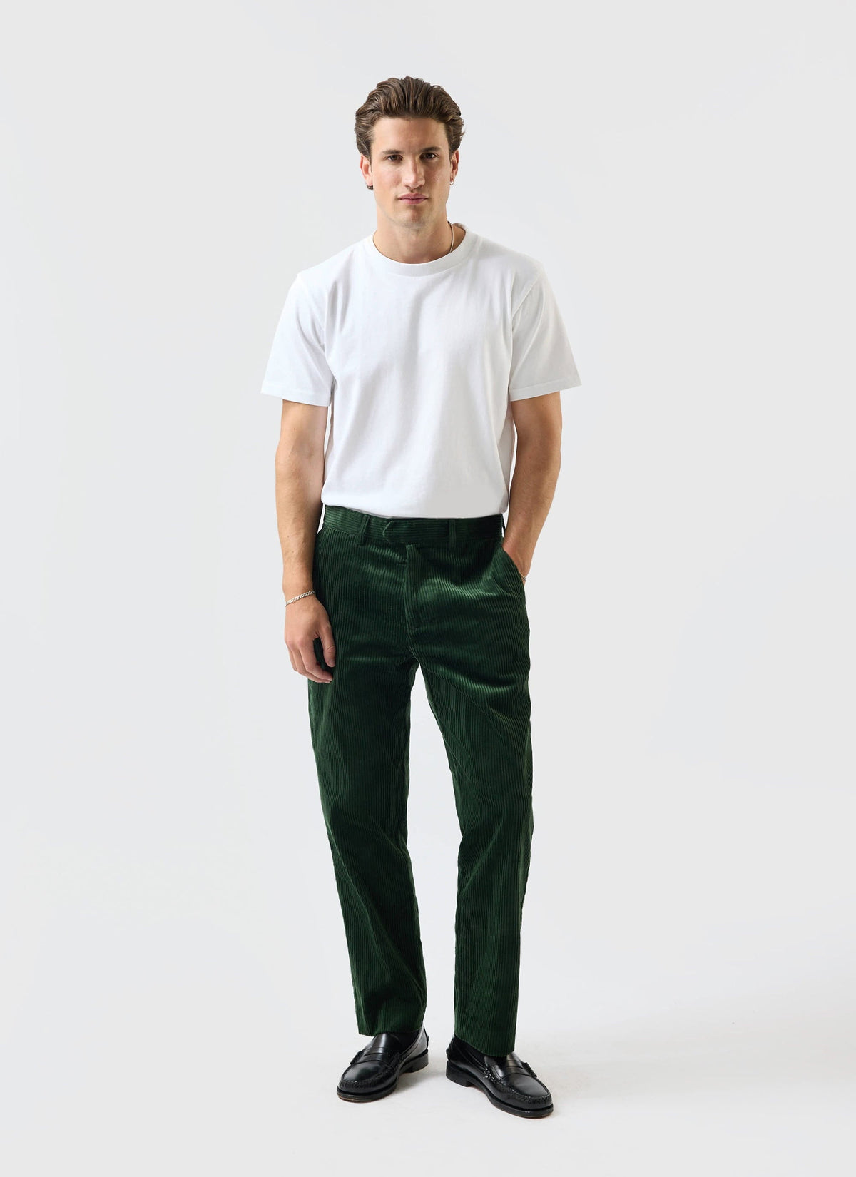 Tailored Chunky Cord Trousers - Forest | Percival Signature