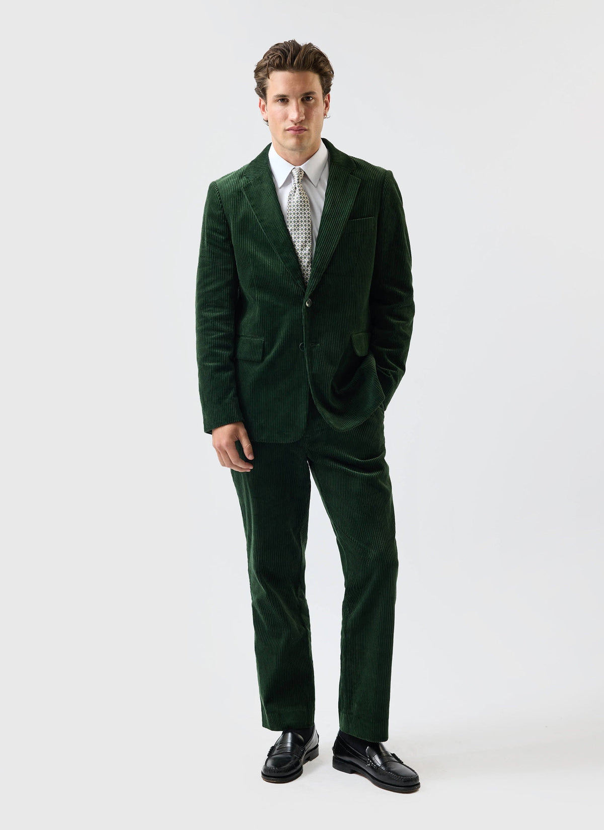 Tailored Chunky Cord Trousers - Forest | Percival Signature