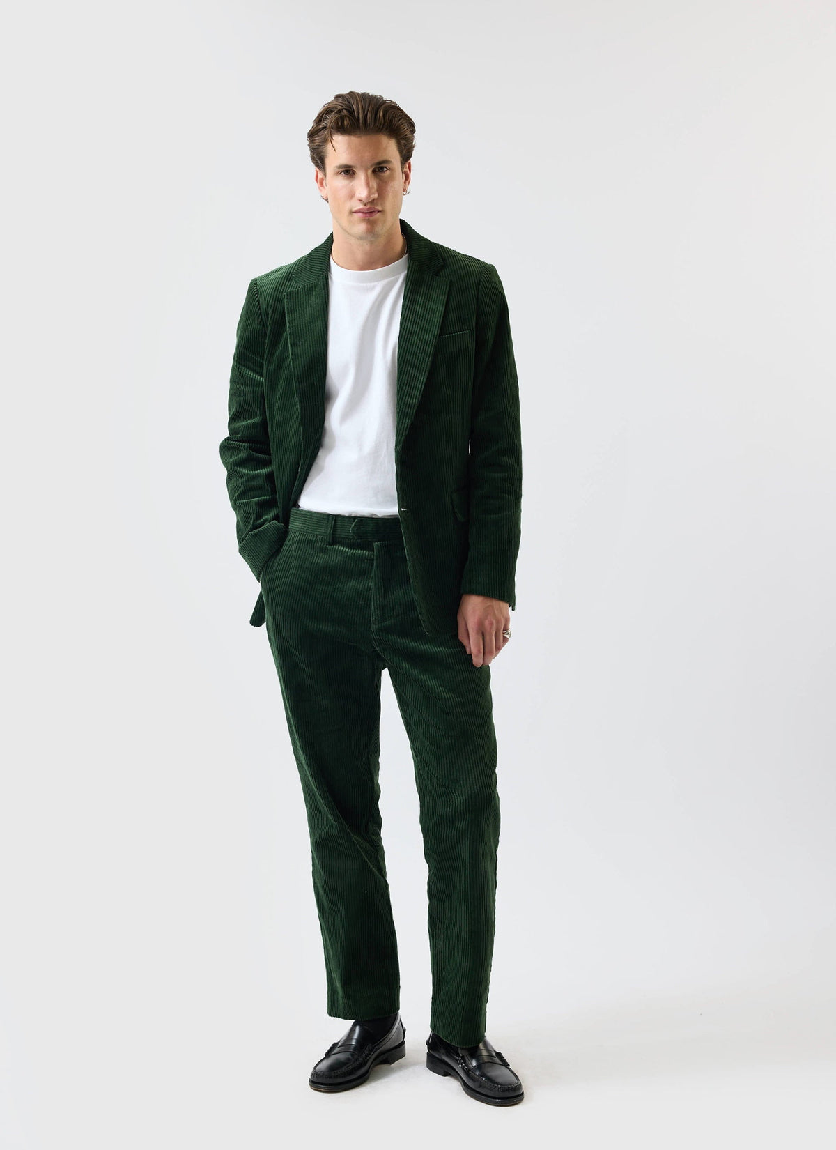 Tailored Chunky Cord Trousers - Forest | Percival Signature