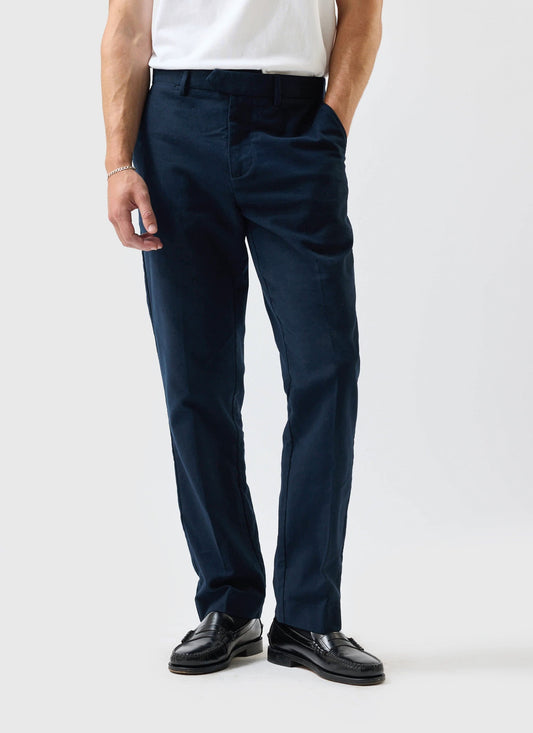 Tailored Moleskin Straight Leg Trousers - Navy | Percival Recommended
