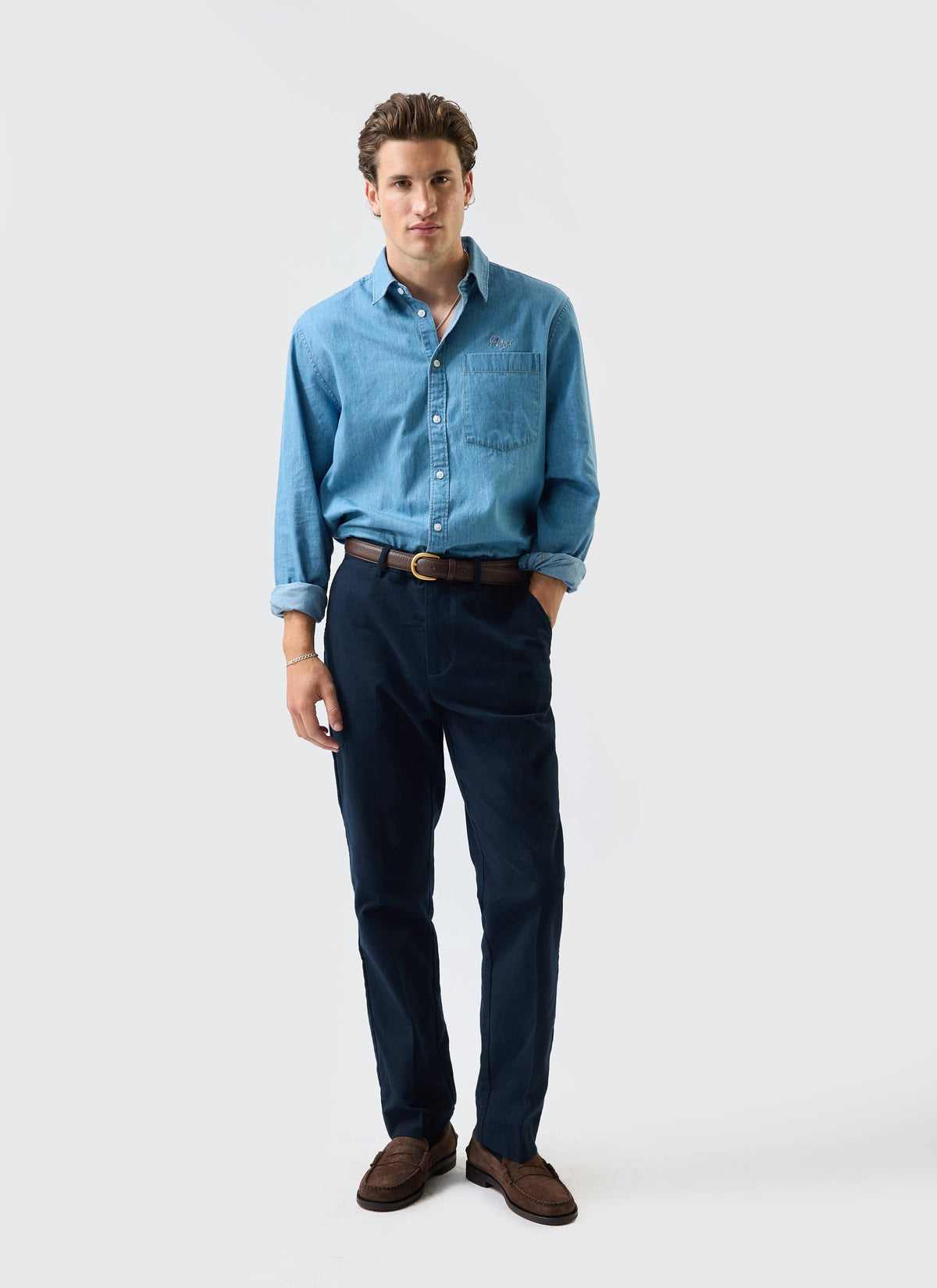 Tailored Moleskin Straight Leg Trousers - Navy | Percival Recommended