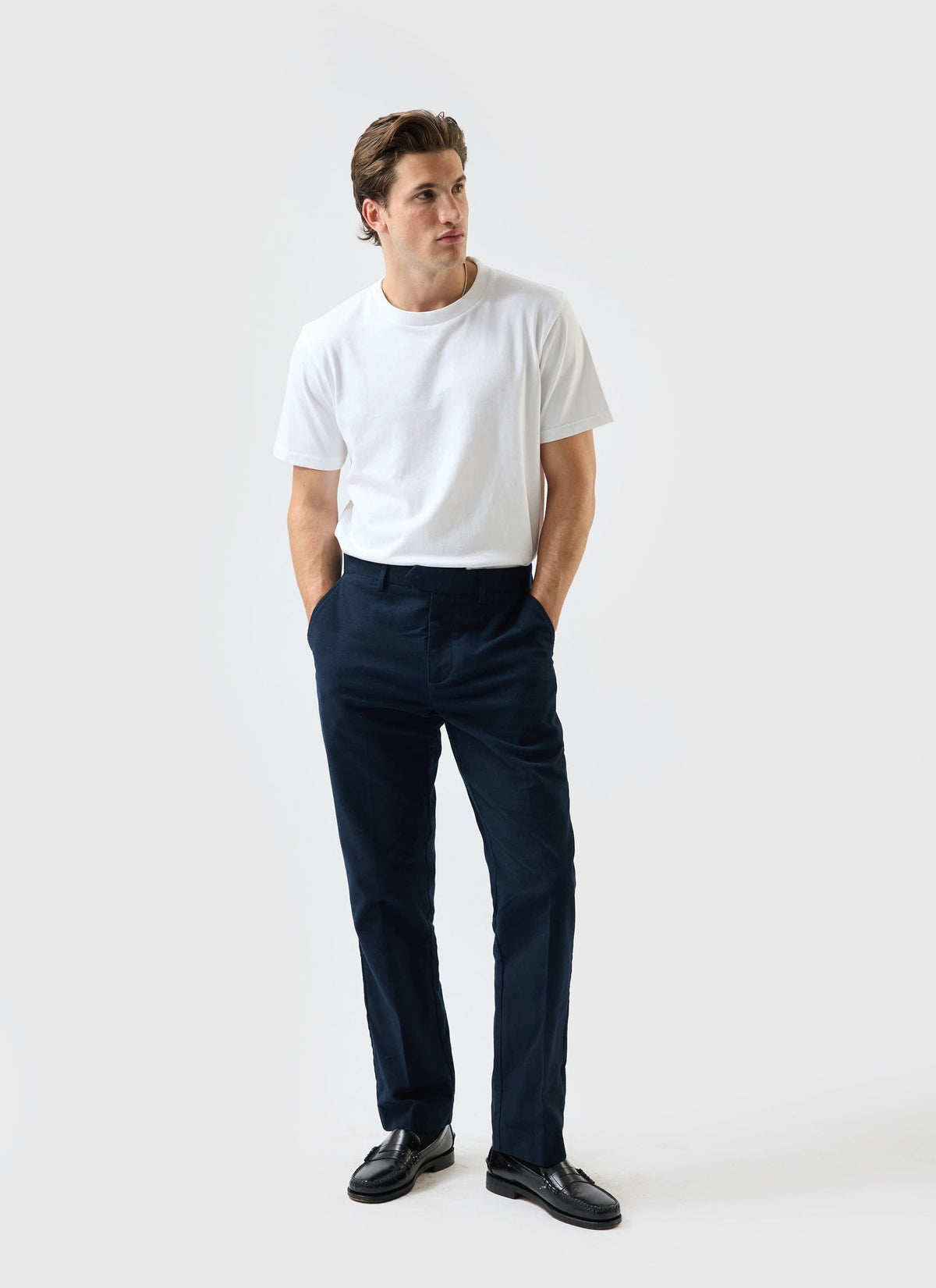 Tailored Moleskin Straight Leg Trousers - Navy | Percival Recommended