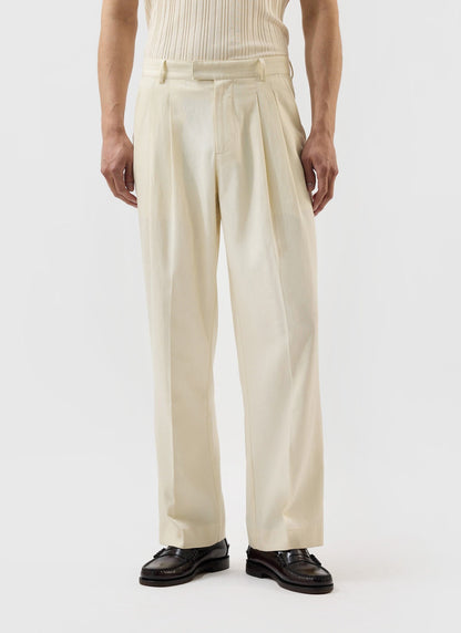 Men's Pleated Tailored Trousers - Suit Trousers - Percival x Warren - Ecru Cream | Percival Value