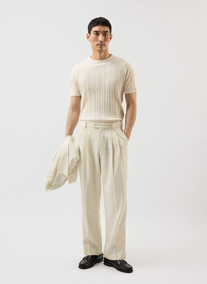 Men's Pleated Tailored Trousers - Suit Trousers - Percival x Warren - Ecru Cream | Percival Value
