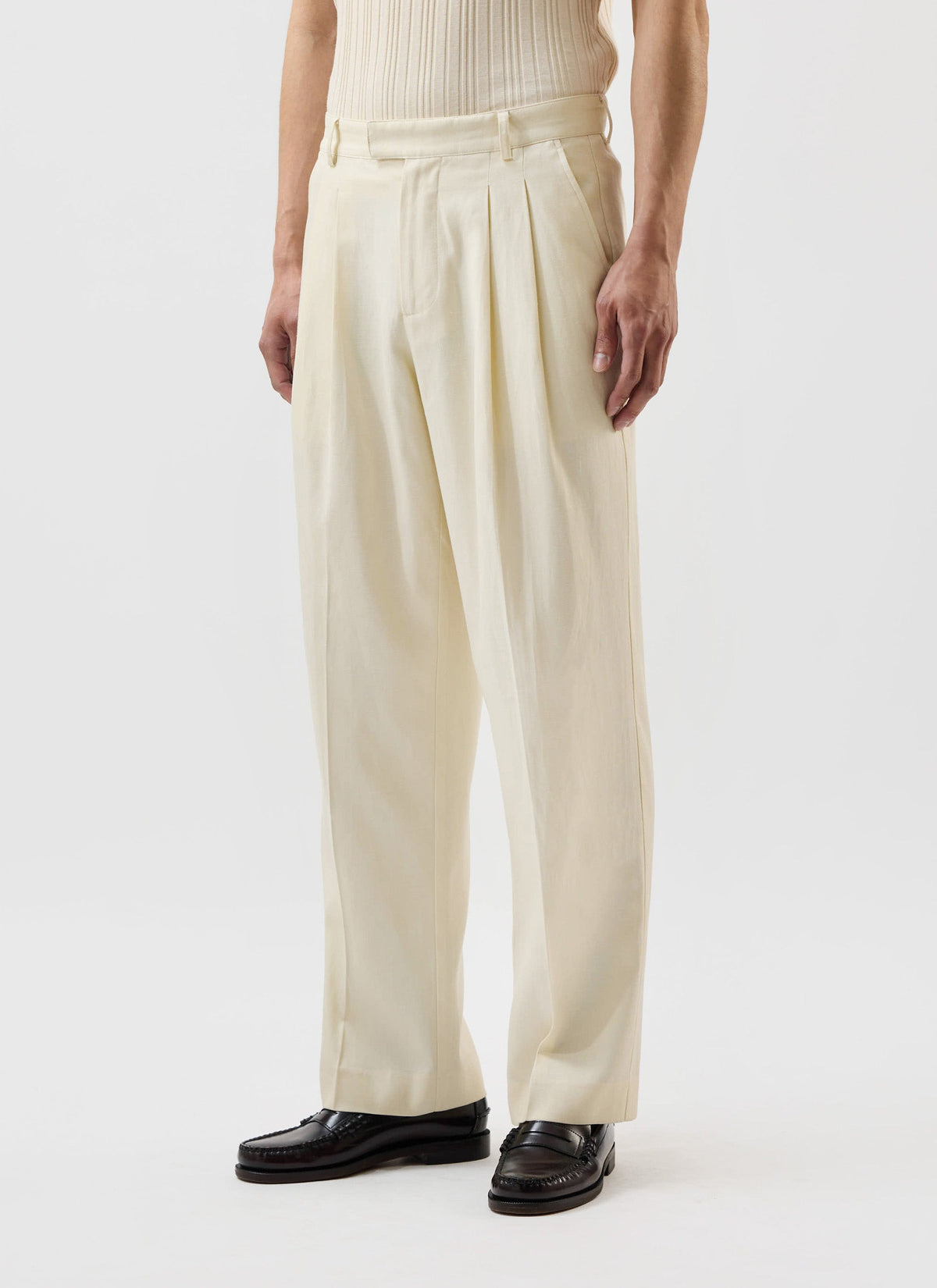 Men's Pleated Tailored Trousers - Suit Trousers - Percival x Warren - Ecru Cream | Percival Value