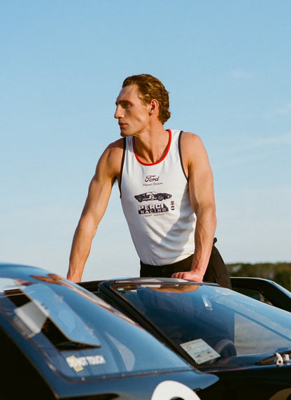 Men's GT40 Vest - Ford x Percival - Organic Cotton - White | Percival Top Pick