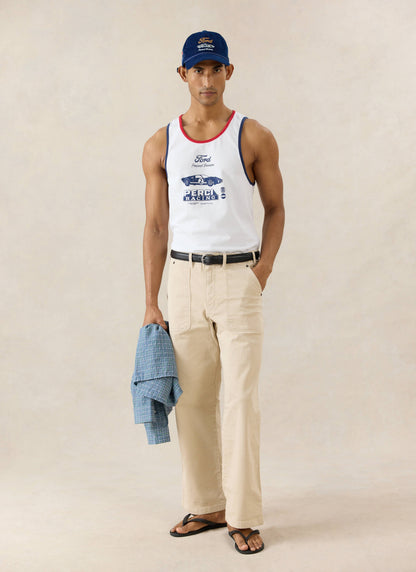 Men's GT40 Vest - Ford x Percival - Organic Cotton - White | Percival Top Pick