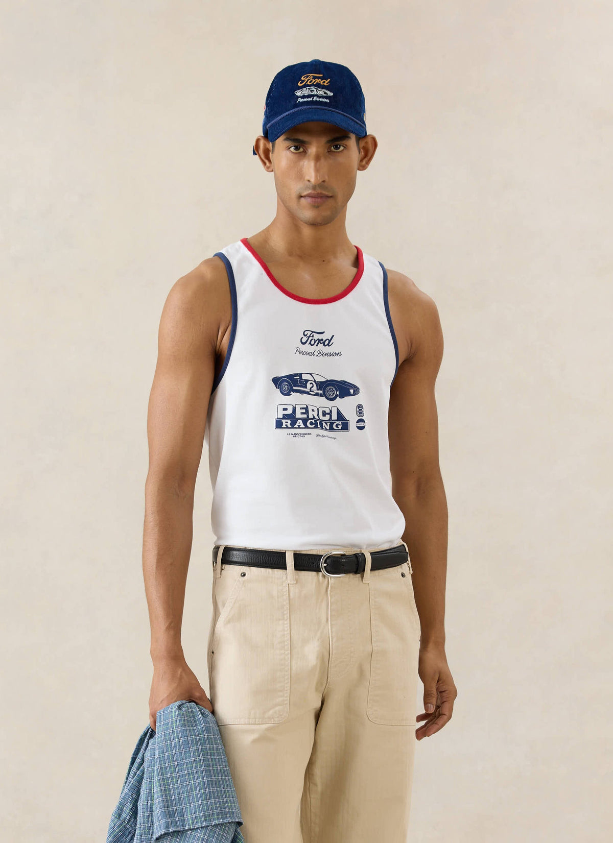 Men's GT40 Vest - Ford x Percival - Organic Cotton - White | Percival Top Pick