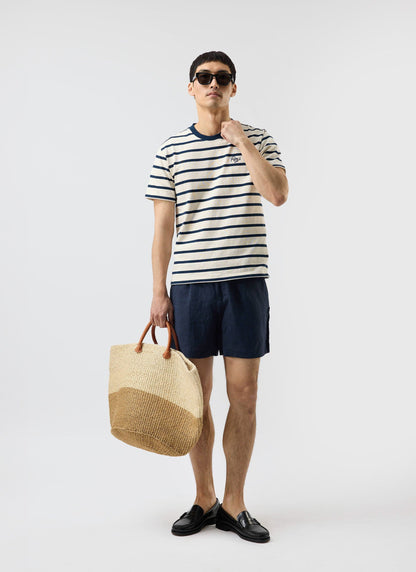 Men's Striped T Shirt: Breton - Cotton - Cream with Navy | Percival Trusted