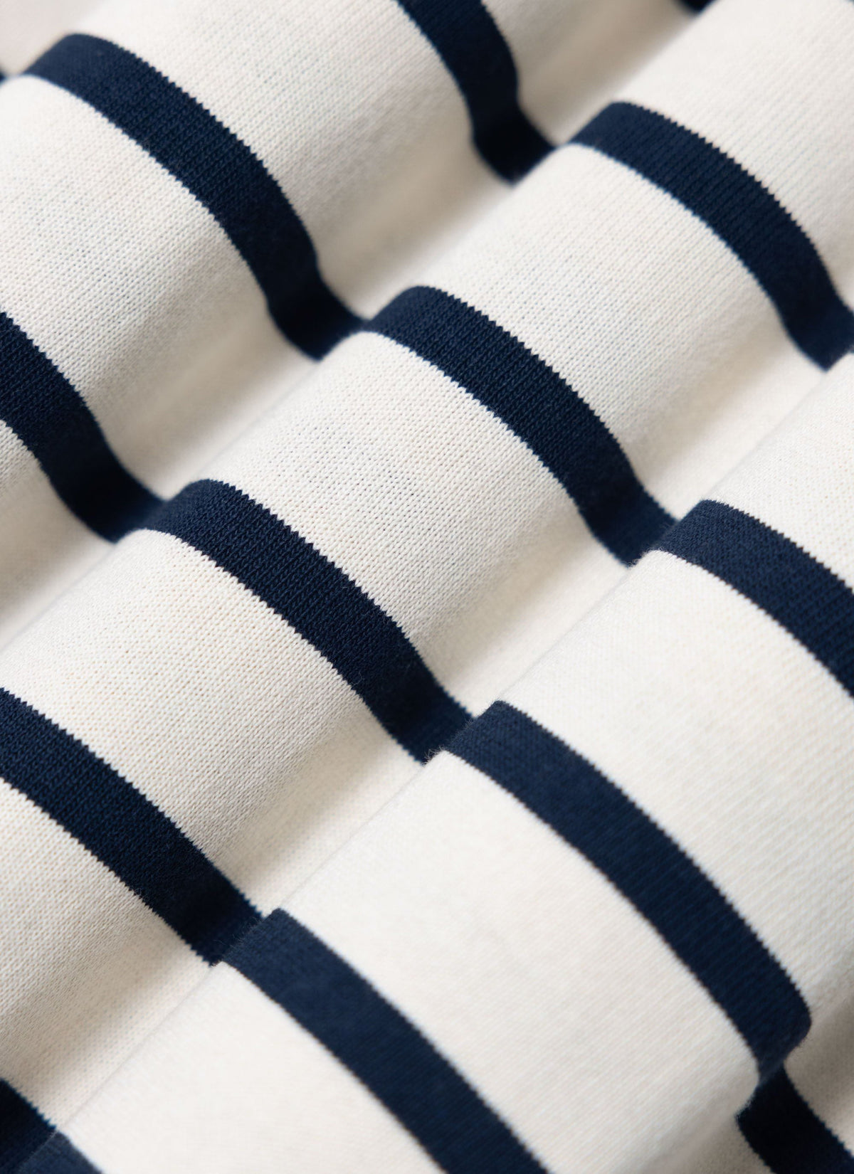 Men's Striped T Shirt: Breton - Cotton - Cream with Navy | Percival Trusted