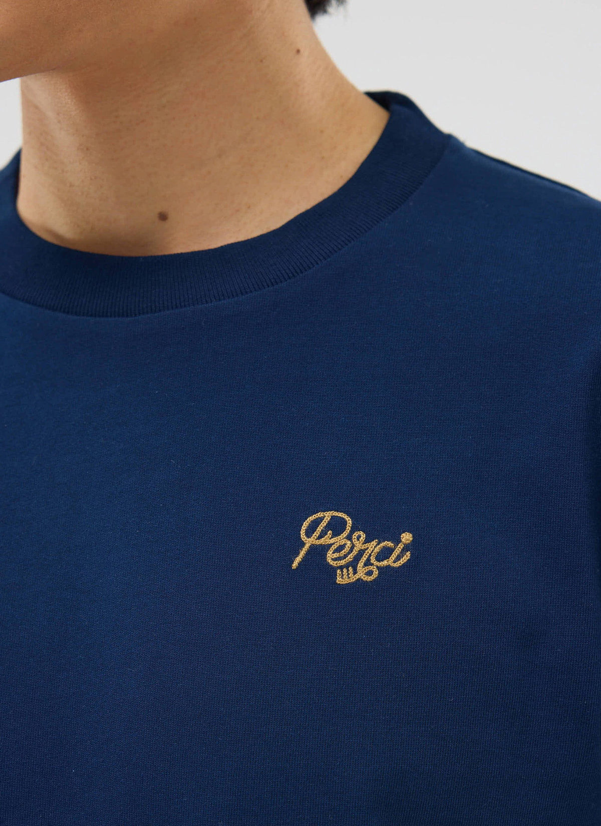Perci Chainstitch T Shirt - Organic Cotton - Navy | Percival Smart Buy