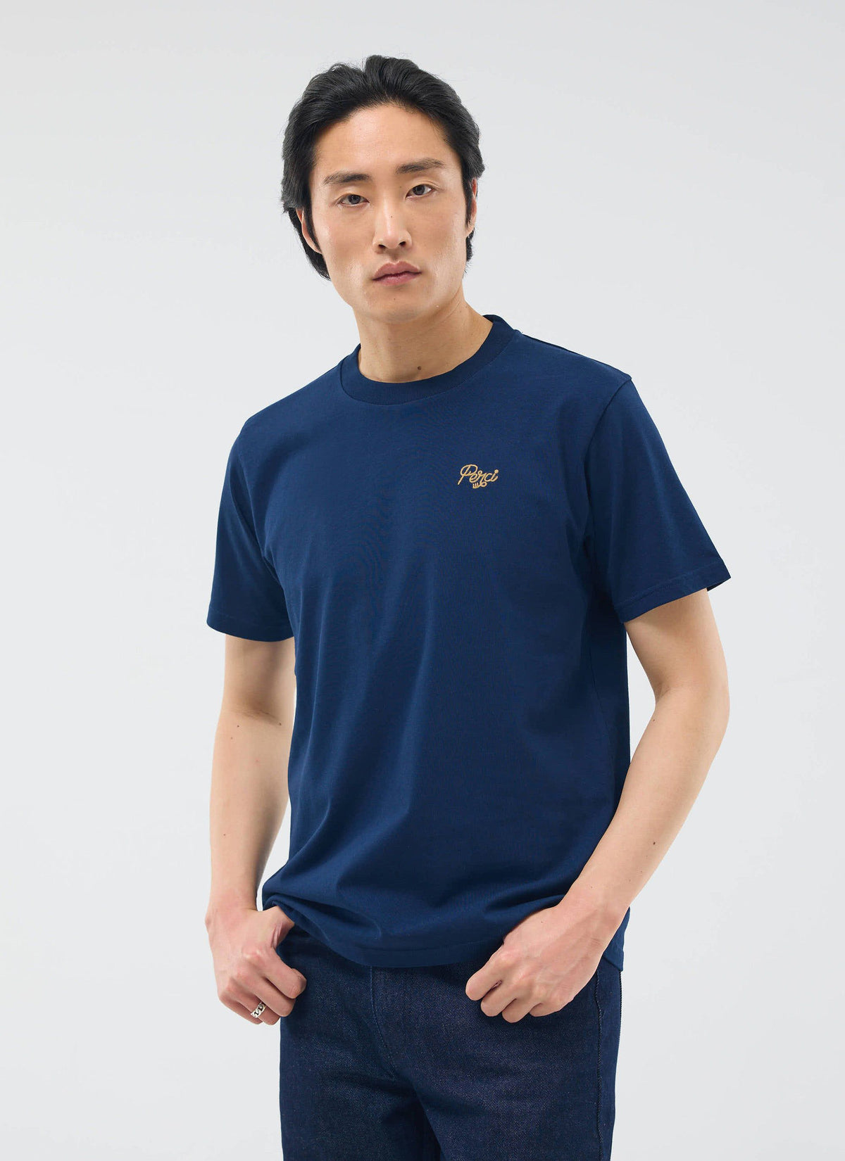 Perci Chainstitch T Shirt - Organic Cotton - Navy | Percival Smart Buy