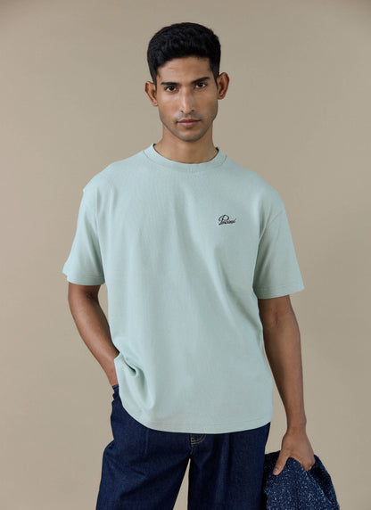 Men's T Shirt - Perci Script - Embroidered Organic Cotton - Sage | Percival Premium