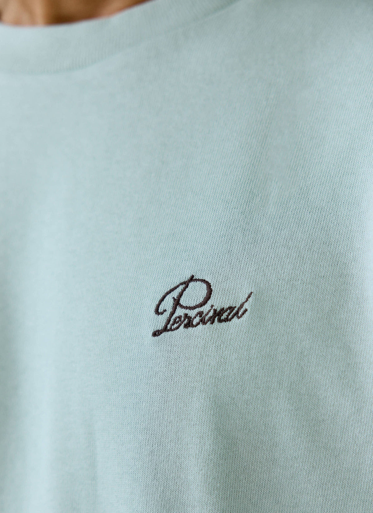 Men's T Shirt - Perci Script - Embroidered Organic Cotton - Sage | Percival Premium