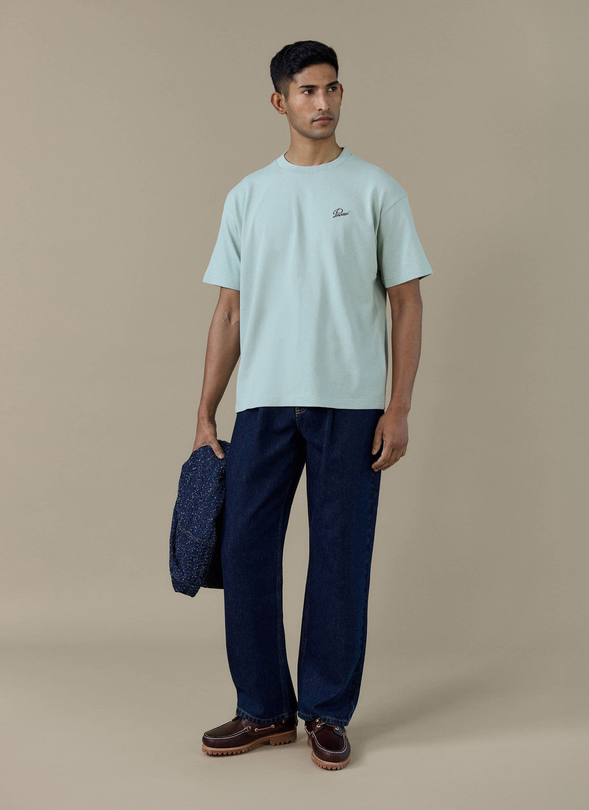 Men's T Shirt - Perci Script - Embroidered Organic Cotton - Sage | Percival Premium