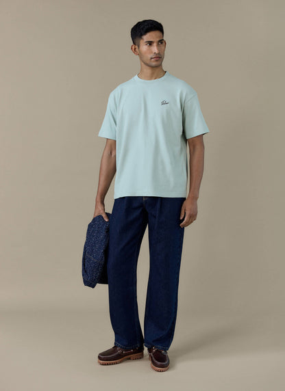 Men's T Shirt - Perci Script - Embroidered Organic Cotton - Sage | Percival Premium