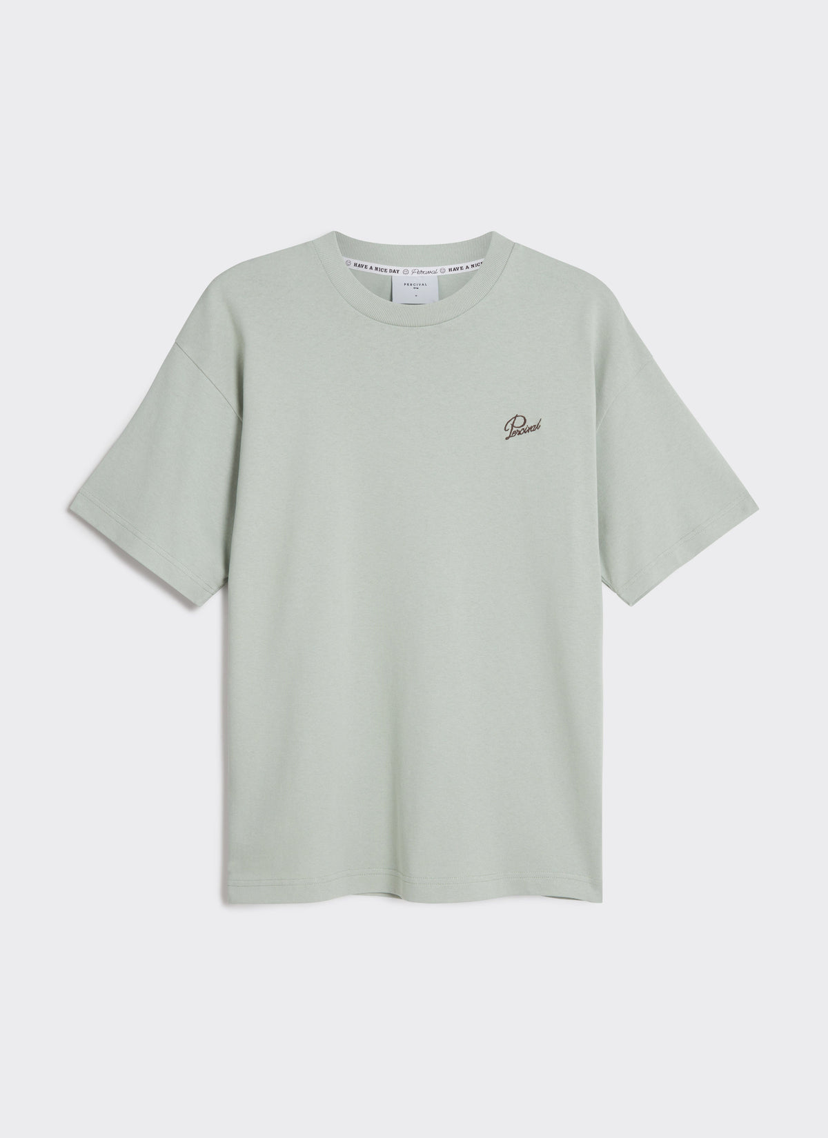 Men's T Shirt - Perci Script - Embroidered Organic Cotton - Sage | Percival Premium