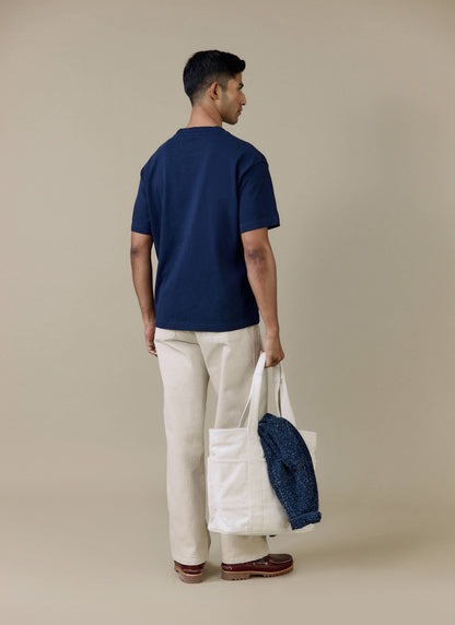 Men's T Shirt - Perci Script - Embroidered Organic Cotton - Navy | Percival Latest