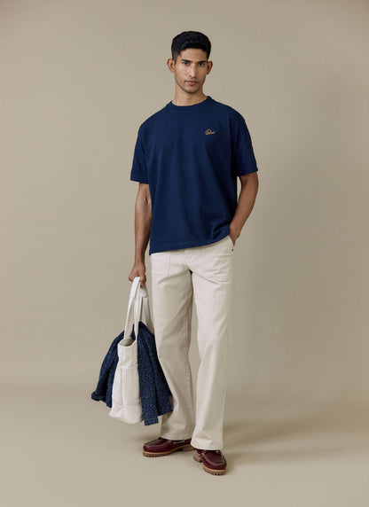 Men's T Shirt - Perci Script - Embroidered Organic Cotton - Navy | Percival Latest