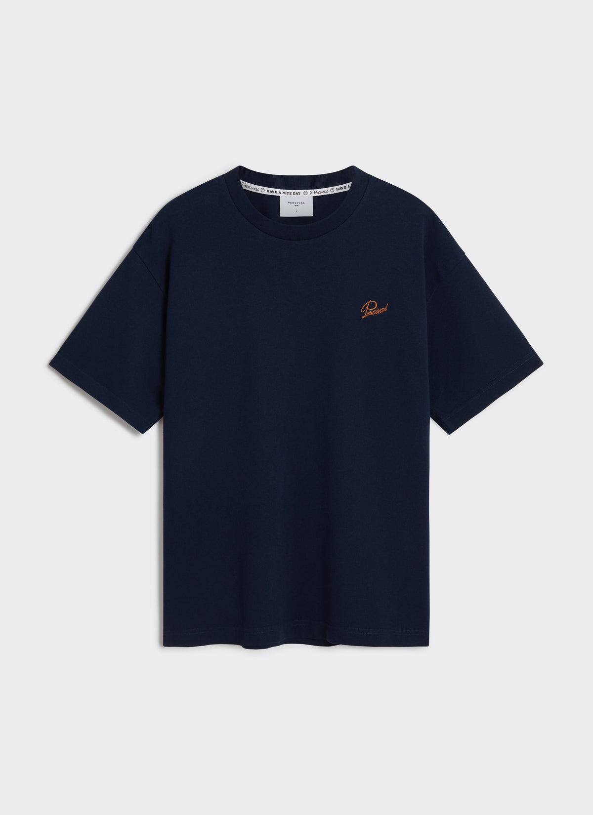 Men's T Shirt - Perci Script - Embroidered Organic Cotton - Navy | Percival Latest