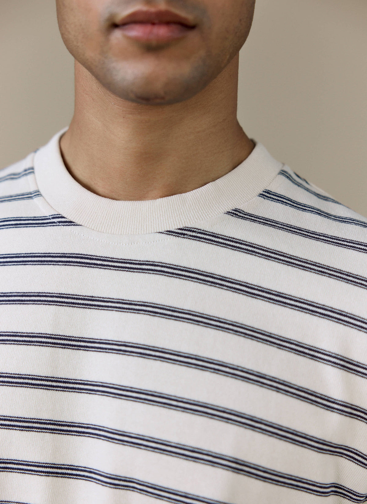 Men's Breton T Shirt - Arlo Raw Hem - Organic Cotton - White Stripe | Percival Everyday