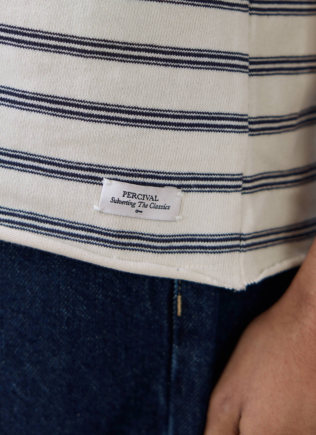 Men's Breton T Shirt - Arlo Raw Hem - Organic Cotton - White Stripe | Percival Everyday