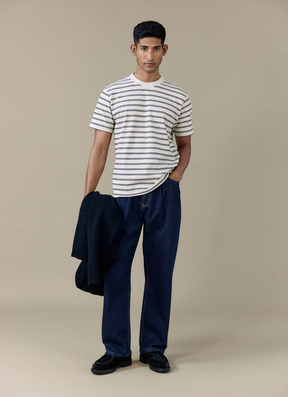 Men's Breton T Shirt - Arlo Raw Hem - Organic Cotton - White Stripe | Percival Everyday