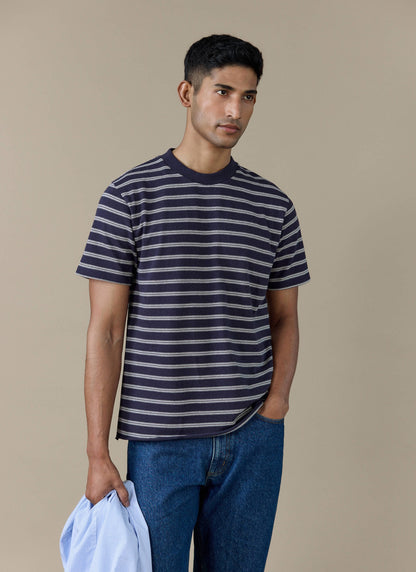 Men's Breton T Shirt - Arlo Raw Hem - Cotton - White Stripe | Percival Smart Buy