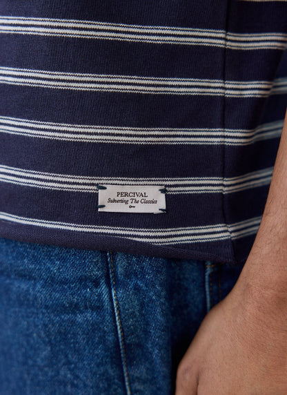 Men's Breton T Shirt - Arlo Raw Hem - Cotton - White Stripe | Percival Smart Buy