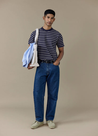 Men's Breton T Shirt - Arlo Raw Hem - Cotton - White Stripe | Percival Smart Buy