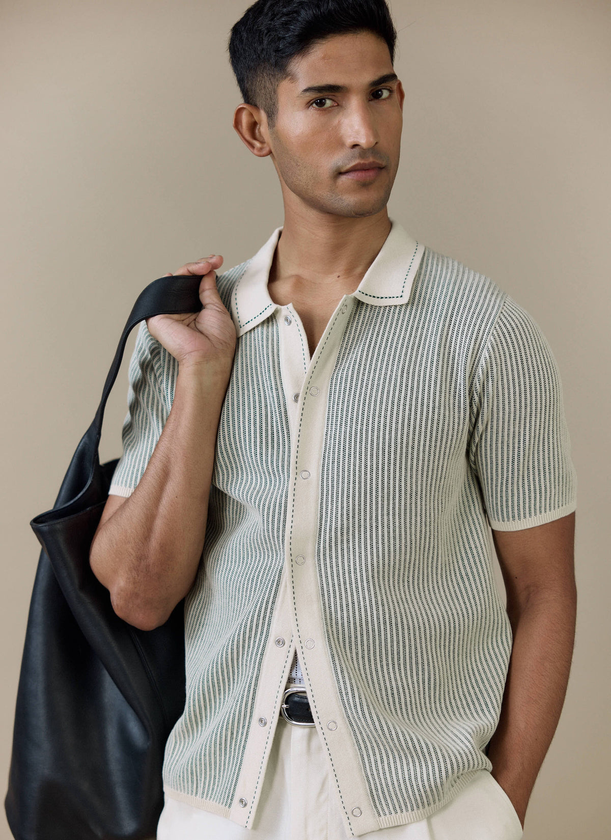 Men's Knitted Polo Shirt - Dixon - Cotton - Cream | Percival Hot Sale