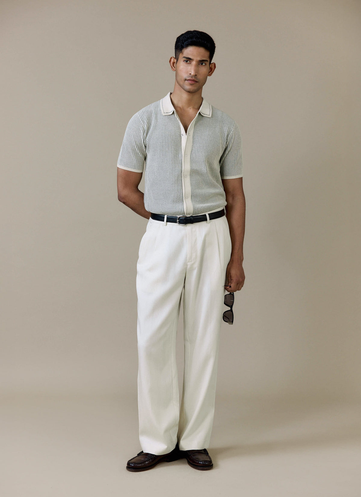Men's Knitted Polo Shirt - Dixon - Cotton - Cream | Percival Hot Sale