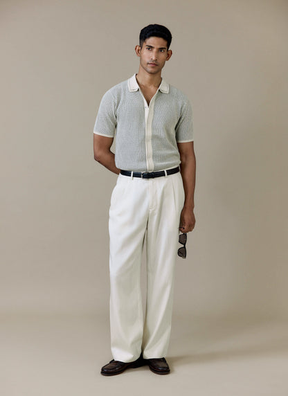 Men's Knitted Polo Shirt - Dixon - Cotton - Cream | Percival Hot Sale