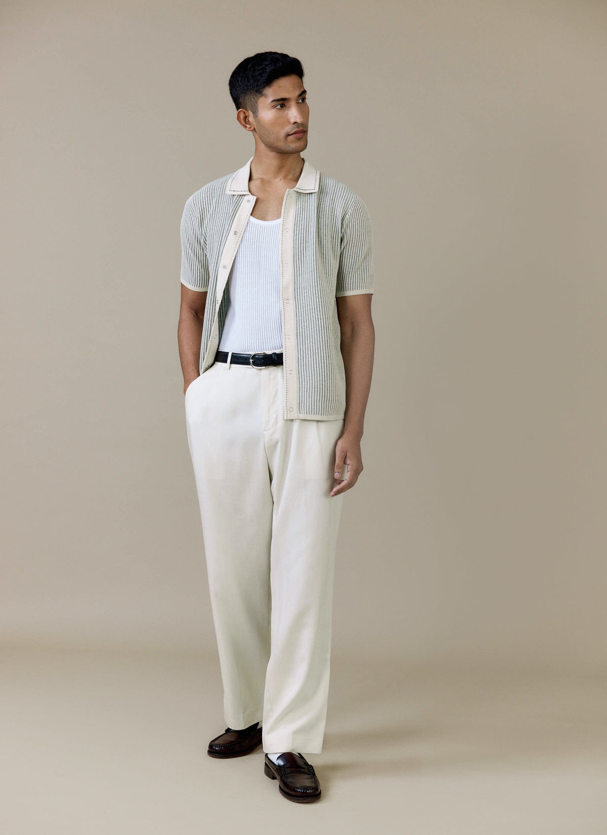 Men's Knitted Polo Shirt - Dixon - Cotton - Cream | Percival Hot Sale