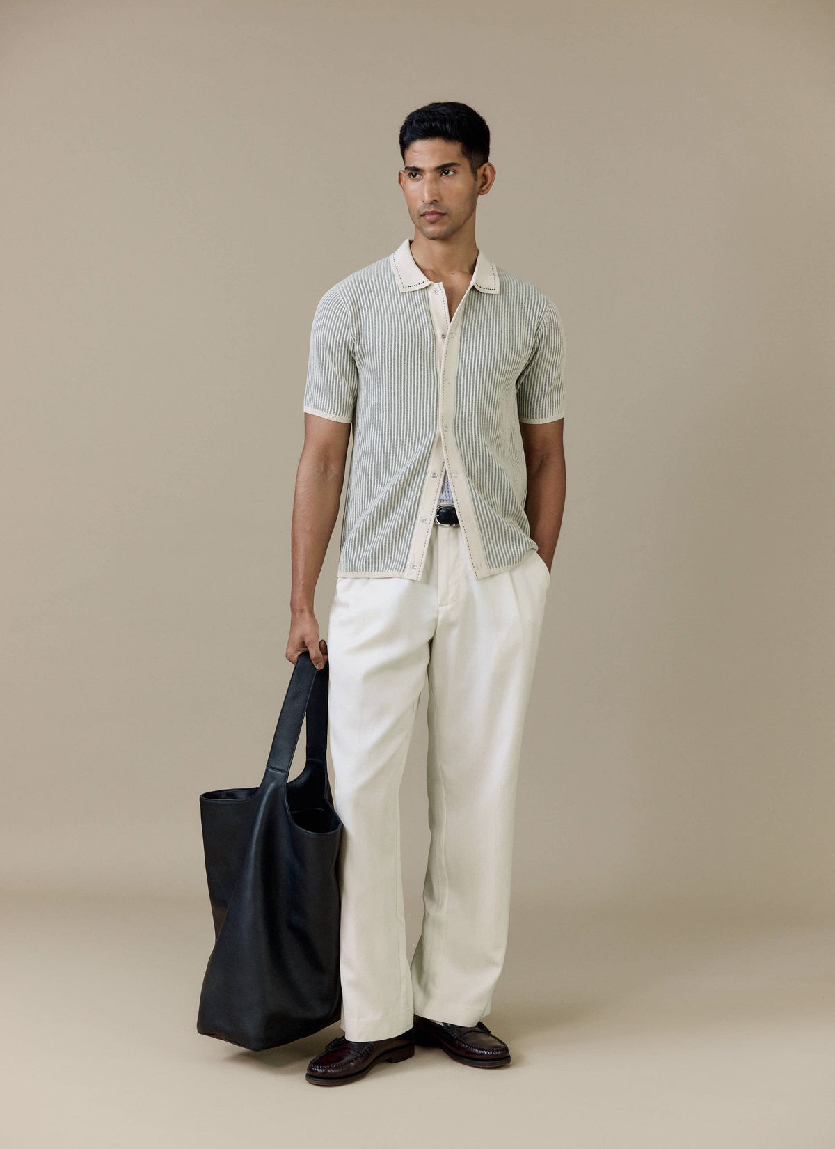 Men's Knitted Polo Shirt - Dixon - Cotton - Cream | Percival Hot Sale