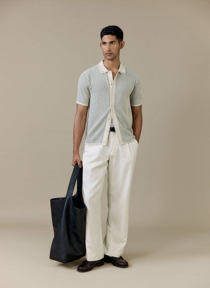 Men's Knitted Polo Shirt - Dixon - Cotton - Cream | Percival Hot Sale