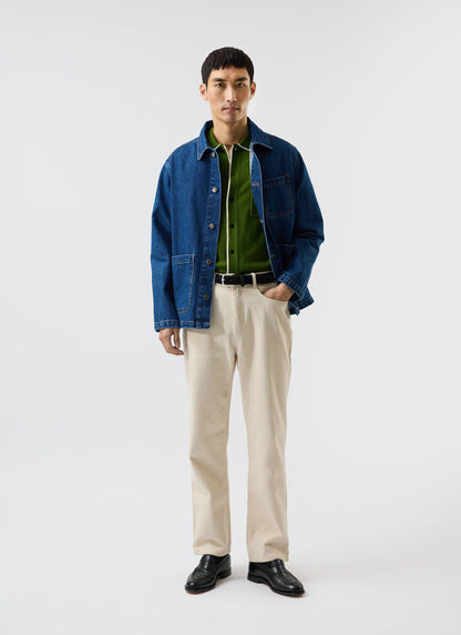Men's Knitted Shirt: Contrast Trim - Wool - Forest Green | Percival Classic