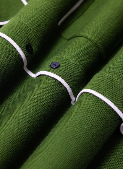 Men's Knitted Shirt: Contrast Trim - Wool - Forest Green | Percival Classic