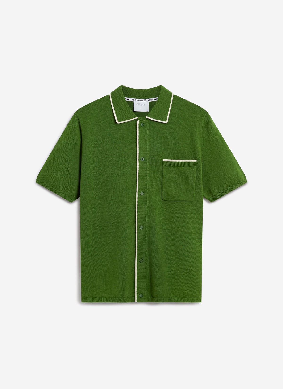 Men's Knitted Shirt: Contrast Trim - Wool - Forest Green | Percival Classic