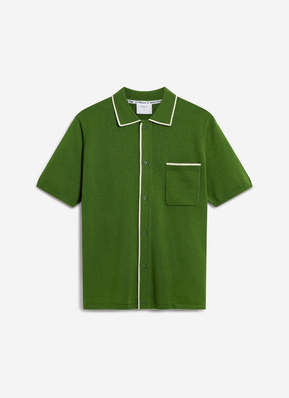 Men's Knitted Shirt: Contrast Trim - Wool - Forest Green | Percival Classic