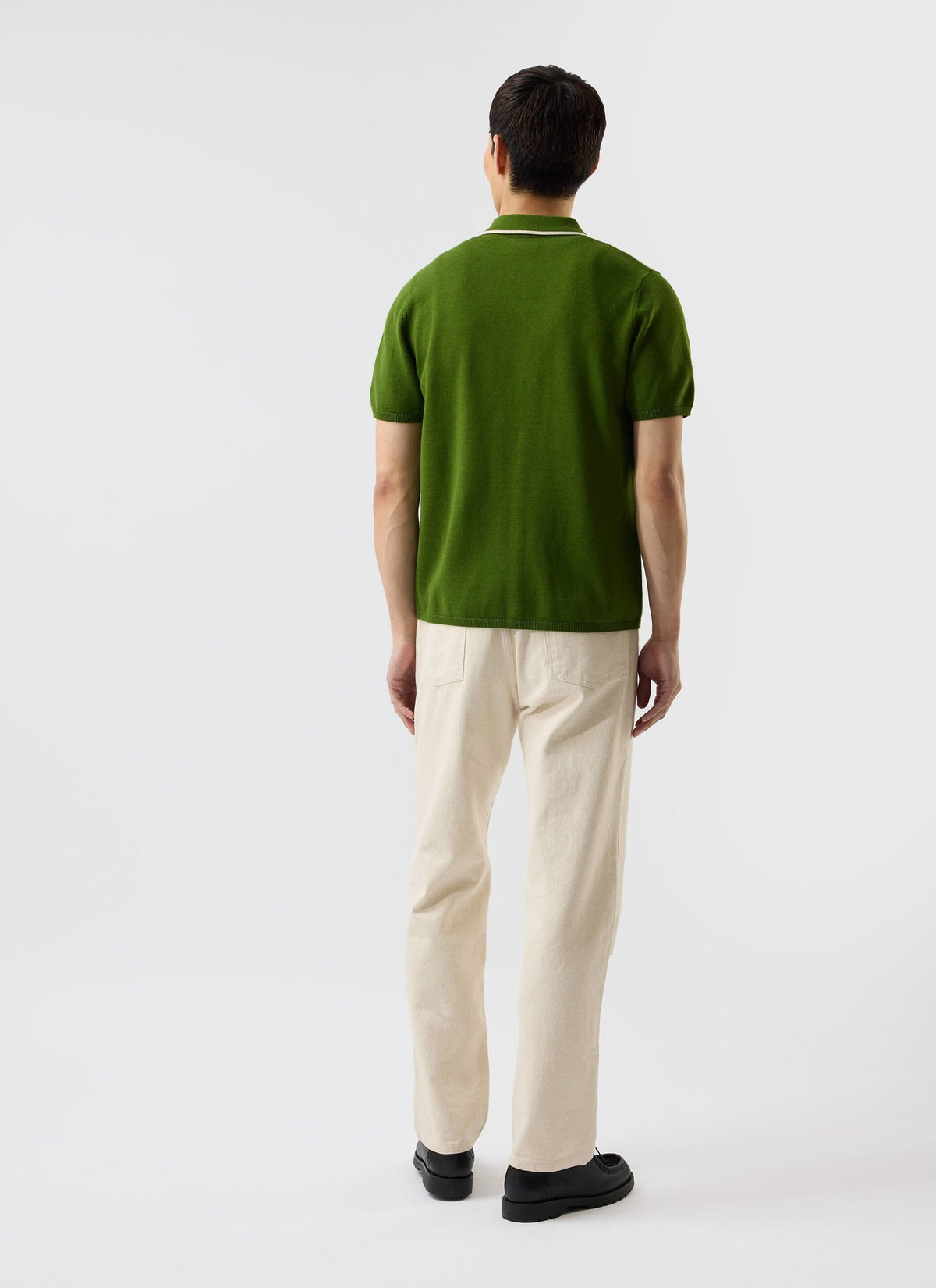 Men's Knitted Shirt: Contrast Trim - Wool - Forest Green | Percival Classic