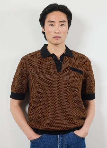 Men's Knitted Polo Shirt - Short Sleeve - Espresso Brown | Percival Essential
