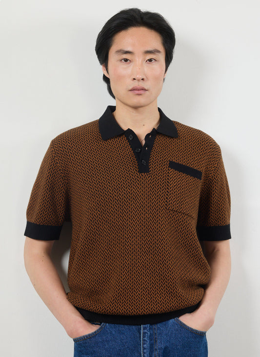 Men's Knitted Polo Shirt - Short Sleeve - Espresso Brown | Percival Essential