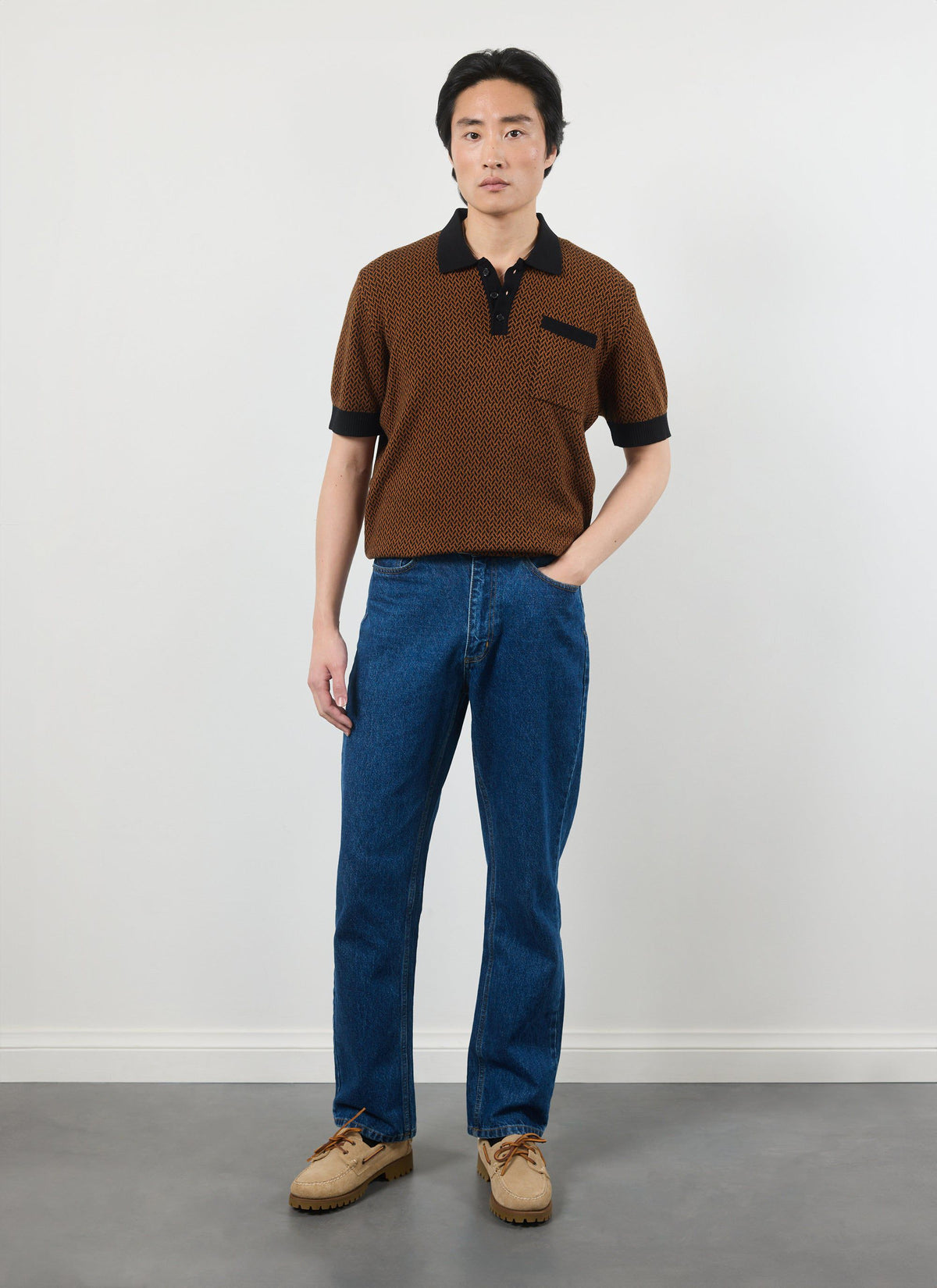 Men's Knitted Polo Shirt - Short Sleeve - Espresso Brown | Percival Essential