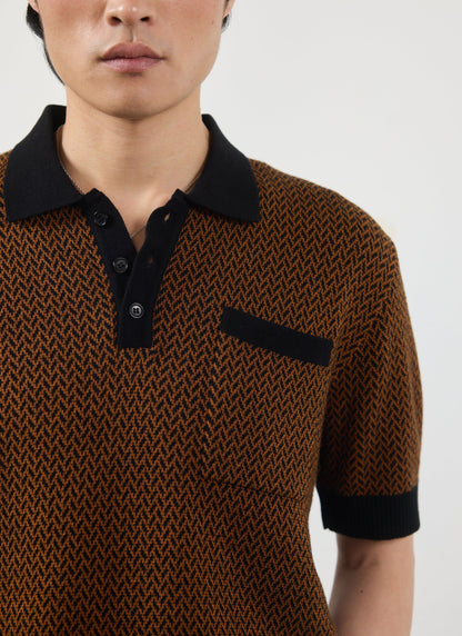 Men's Knitted Polo Shirt - Short Sleeve - Espresso Brown | Percival Essential