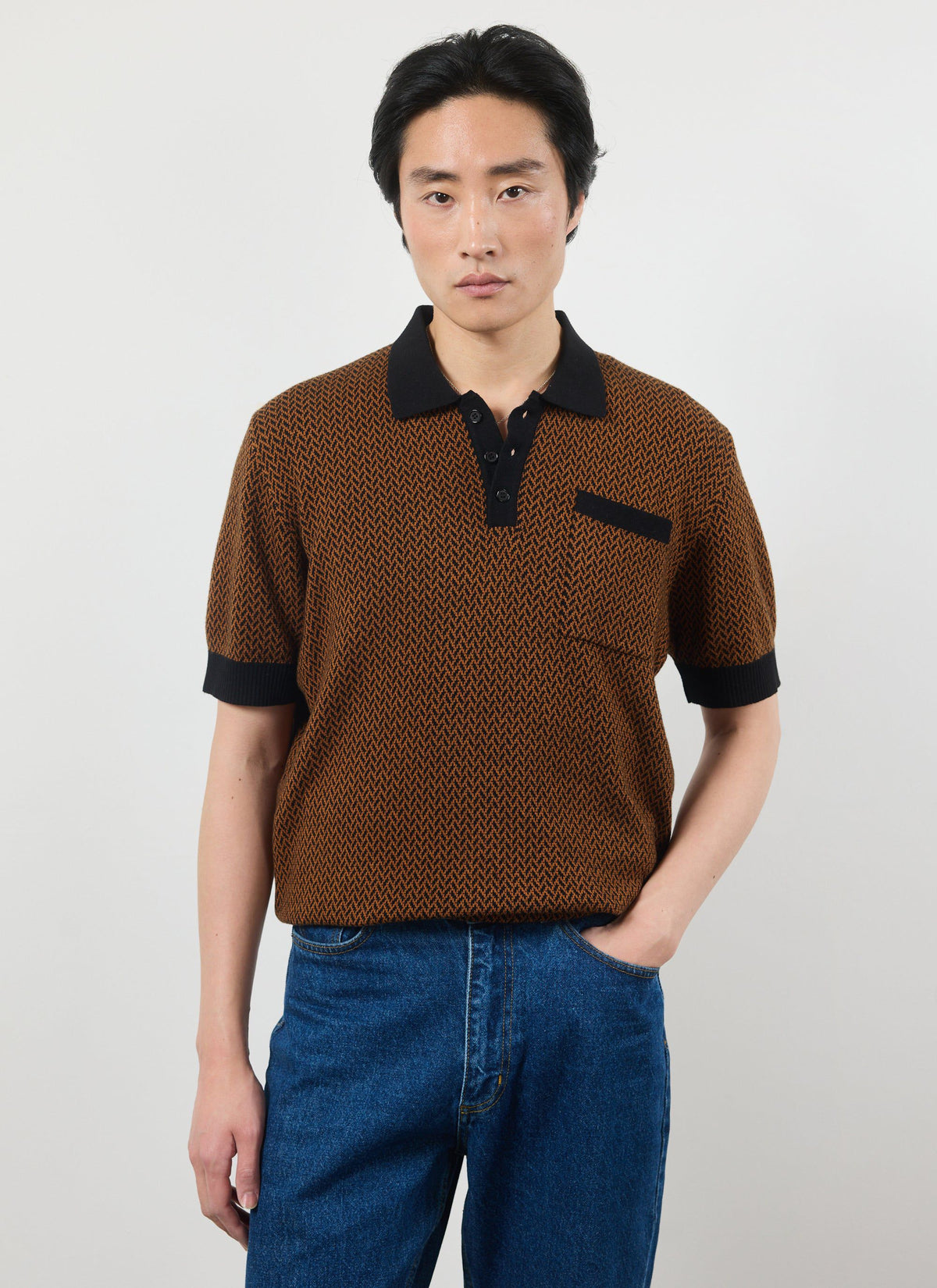 Men's Knitted Polo Shirt - Short Sleeve - Espresso Brown | Percival Essential