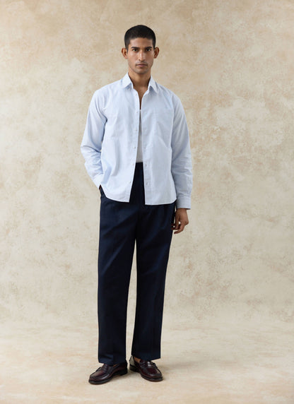 Men's Long Sleeve Oxford Shirt - Cotton - Blue Stripe | Percival Best Price