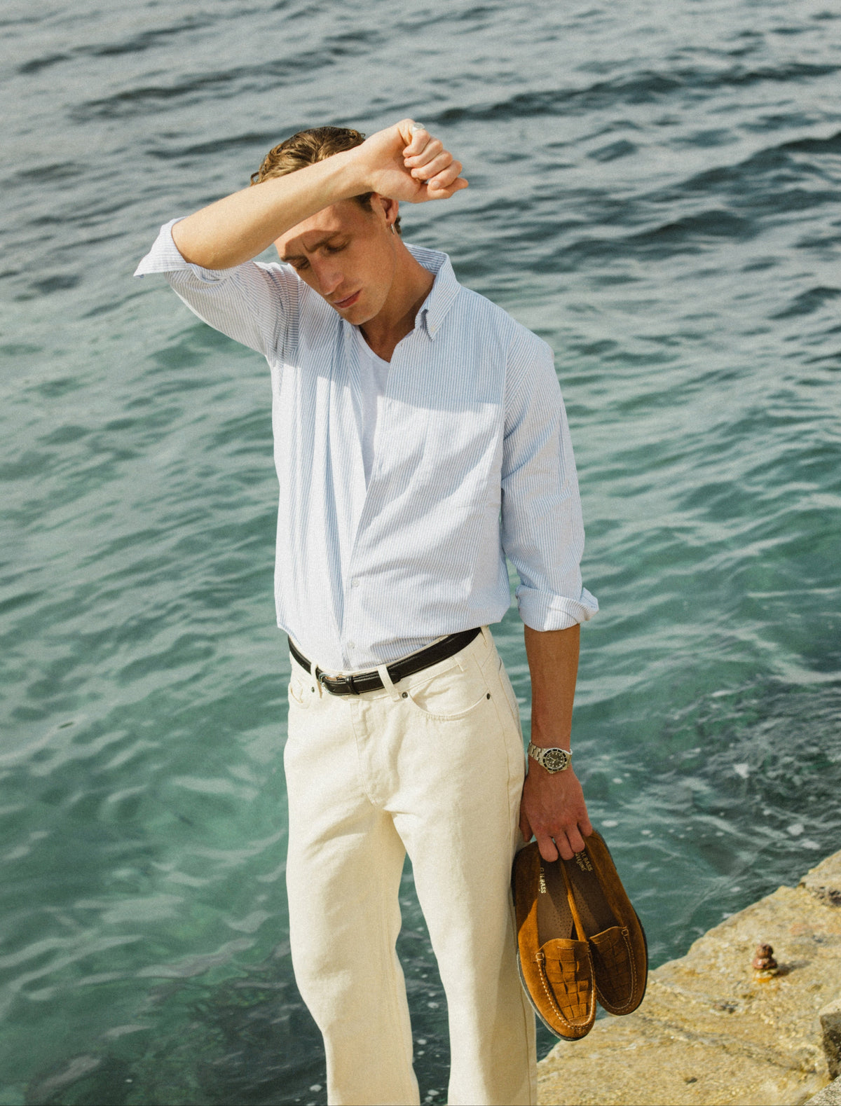 Men's Long Sleeve Oxford Shirt - Cotton - Blue Stripe | Percival Best Price
